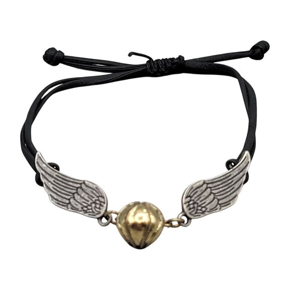 Harry Potter Golden Snitch Winged Bracelet Warner Bros Adjustable Black Cord - Picture 1 of 6